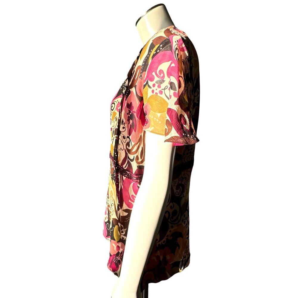 IE Silk Blouse Large Multicolor Floral Swirl Print Boho Y2K Vintage City Chic - Picture 3 of 10